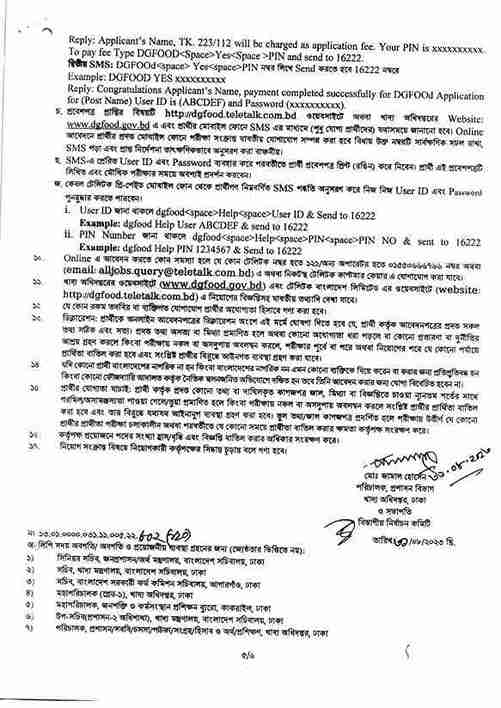 Directorate General of Food Job Circular